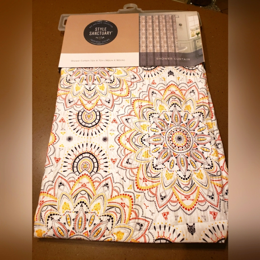 White Shower Curtain With Mandala Print